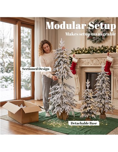HOMCOM Prelit Flocked Artificial Christmas Tree Set of 3 Snowy Xmas Tree Warm White LED Lights (3FT+4FT+5FT)