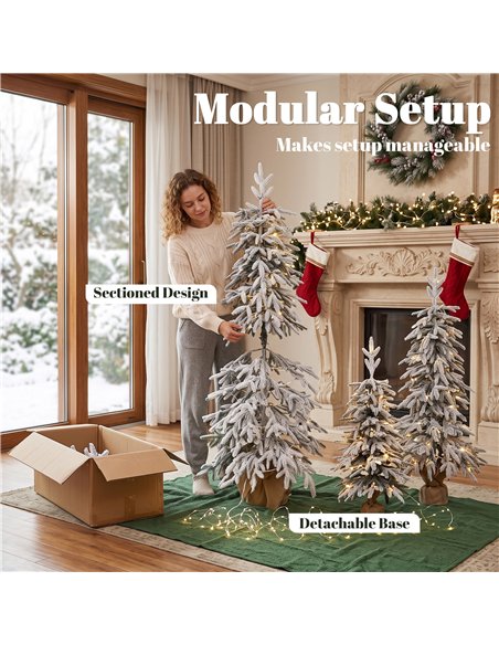 HOMCOM Prelit Flocked Artificial Christmas Tree Set of 3 Snowy Xmas Tree Warm White LED Lights (3FT+4FT+5FT) - pic 211477 | FastDaddyshop