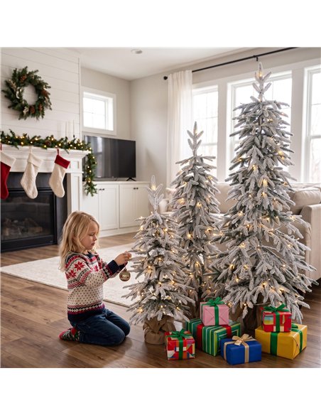 HOMCOM Prelit Flocked Artificial Christmas Tree Set of 3 Snowy Xmas Tree Warm White LED Lights (3FT+4FT+5FT) - pic 211478 | FastDaddyshop