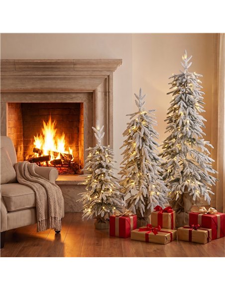 HOMCOM Prelit Flocked Artificial Christmas Tree Set of 3 Snowy Xmas Tree Warm White LED Lights (3FT+4FT+5FT) - pic 211479 | FastDaddyshop