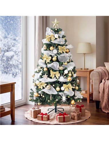 HOMCOM 5ft Pre-Lit Christmas Tree with 150 LED Lights, Artificial Xmas Tree with 8 Lighting Modes, 450 Tips, Remote, Green