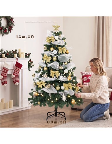 HOMCOM 5ft Pre-Lit Christmas Tree with 150 LED Lights, Artificial Xmas Tree with 8 Lighting Modes, 450 Tips, Remote, Green