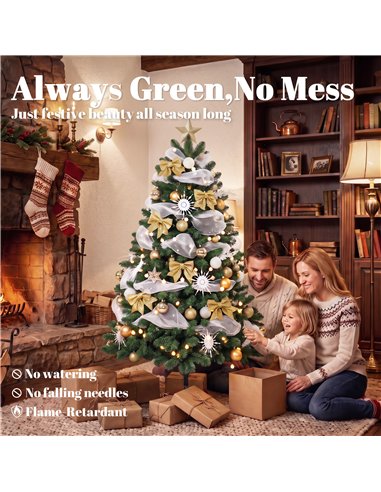 HOMCOM 5ft Pre-Lit Christmas Tree with 150 LED Lights, Artificial Xmas Tree with 8 Lighting Modes, 450 Tips, Remote, Green