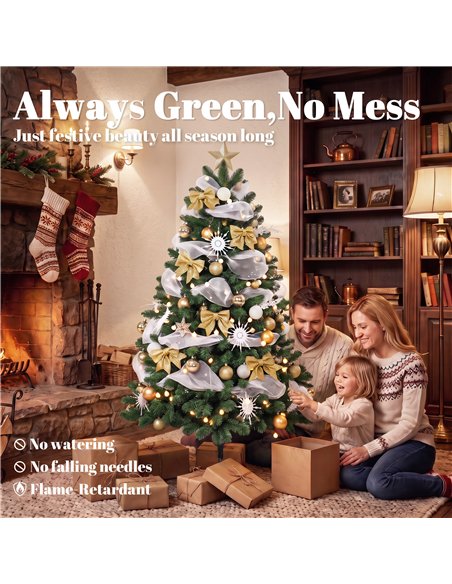 HOMCOM 5ft Pre-Lit Christmas Tree with 150 LED Lights, Artificial Xmas Tree with 8 Lighting Modes, 450 Tips, Remote, Green - pic 211483 | FastDaddyshop