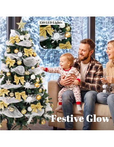 HOMCOM 5ft Pre-Lit Christmas Tree with 150 LED Lights, Artificial Xmas Tree with 8 Lighting Modes, 450 Tips, Remote, Green