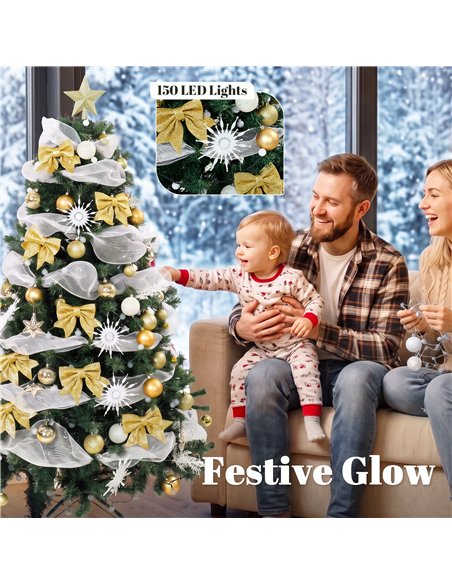 HOMCOM 5ft Pre-Lit Christmas Tree with 150 LED Lights, Artificial Xmas Tree with 8 Lighting Modes, 450 Tips, Remote, Green - pic 211484 | FastDaddyshop