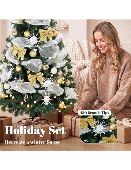 HOMCOM 5ft Pre-Lit Christmas Tree with 150 LED Lights, Artificial Xmas Tree with 8 Lighting Modes, 450 Tips, Remote, Green - pic 211485 | FastDaddyshop