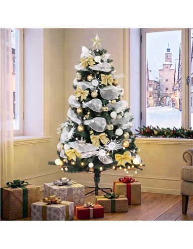 HOMCOM 5ft Pre-Lit Christmas Tree with 150 LED Lights, Artificial Xmas Tree with 8 Lighting Modes, 450 Tips, Remote, Green