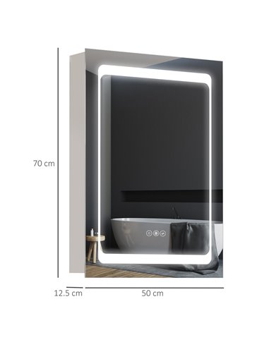 Kleankin LED Illuminated Bathroom Mirror Cabinet with LED Lights, Shelves, Touch Switch, Silver