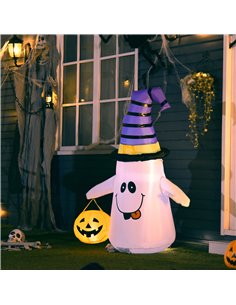 HOMCOM 1.2m Witch Ghost Halloween Inflatable Decoration w/ LED Lights Fan Accessories Pumpkin Lantern Kids Adult Fun Weather-Res 2