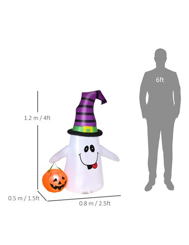 HOMCOM 1.2m Witch Ghost Halloween Inflatable Decoration w/ LED Lights Fan Accessories Pumpkin Lantern Kids Adult Fun Weather-Res