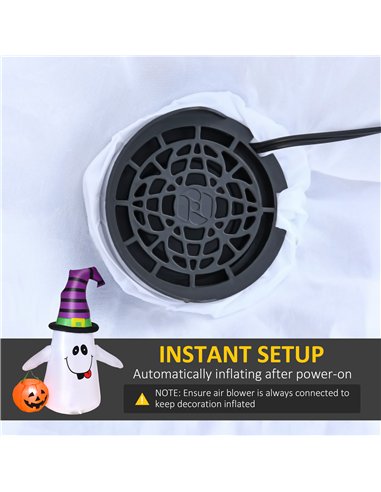 HOMCOM 1.2m Witch Ghost Halloween Inflatable Decoration w/ LED Lights Fan Accessories Pumpkin Lantern Kids Adult Fun Weather-Res