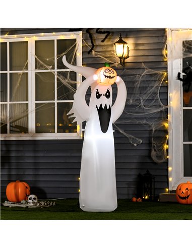 HOMCOM 6FT 1.8m LED Halloween Inflatable Decoration Floating Ghost & Pumpkin Party Outdoors Yard Lawn