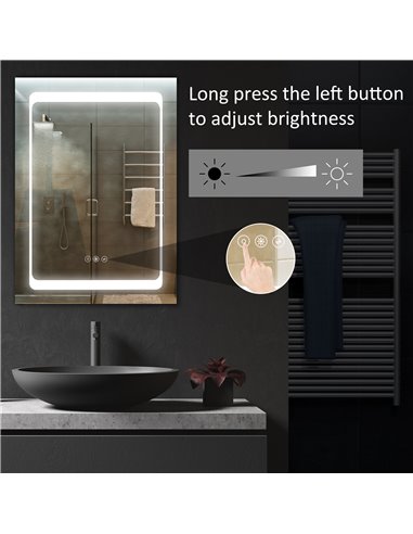 Kleankin LED Illuminated Bathroom Mirror Cabinet with LED Lights, Shelves, Touch Switch, Silver
