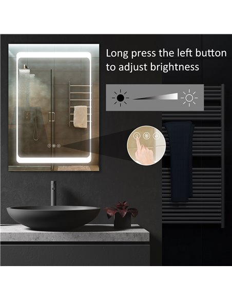 Kleankin LED Illuminated Bathroom Mirror Cabinet with LED Lights, Shelves, Touch Switch, Silver - pic 21150 | FastDaddyshop