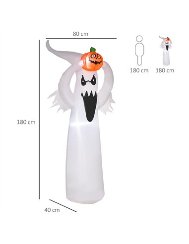 HOMCOM 6FT 1.8m LED Halloween Inflatable Decoration Floating Ghost & Pumpkin Party Outdoors Yard Lawn