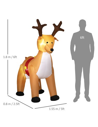 HOMCOM 6ft Christmas Inflatable Reindeer Decoration Xmas Indoor Outdoor Fun w/ Lights Accessories Holiday Blow Up Decor Animal