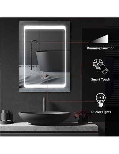 Kleankin LED Illuminated Bathroom Mirror Cabinet with LED Lights, Shelves, Touch Switch, Silver