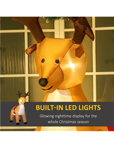 HOMCOM 6ft Christmas Inflatable Reindeer Decoration Xmas Indoor Outdoor Fun w/ Lights Accessories Holiday Blow Up Decor Animal