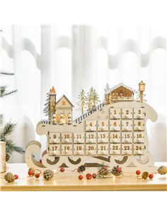 HOMCOM Christmas Advent Calendar, 2021 Light up Table Xmas Wooden Sleigh Holiday Decoration with Countdown Drawer, Village, for  2