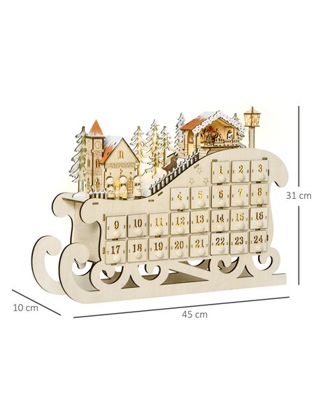HOMCOM Christmas Advent Calendar, 2021 Light up Table Xmas Wooden Sleigh Holiday Decoration with Countdown Drawer, Village, for  - pic 211518 | FastDaddyshop