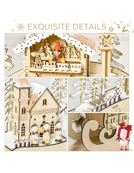HOMCOM Christmas Advent Calendar, 2021 Light up Table Xmas Wooden Sleigh Holiday Decoration with Countdown Drawer, Village, for  - pic 211521 | FastDaddyshop