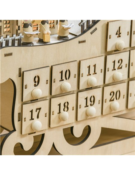 HOMCOM Christmas Advent Calendar, 2021 Light up Table Xmas Wooden Sleigh Holiday Decoration with Countdown Drawer, Village, for  - pic 211523 | FastDaddyshop