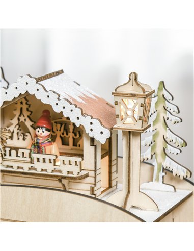 HOMCOM Christmas Advent Calendar, 2021 Light up Table Xmas Wooden Sleigh Holiday Decoration with Countdown Drawer, Village, for 