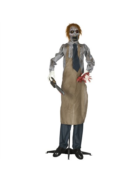 HOMCOM 5.5ft Life Size Halloween Animatronic Standing Chainsaw Killer, with Light Up Eyes, Sound Activated Moving Body, Scary Ha - pic 211525 | FastDaddyshop