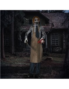HOMCOM 5.5ft Life Size Halloween Animatronic Standing Chainsaw Killer, with Light Up Eyes, Sound Activated Moving Body, Scary Ha 2