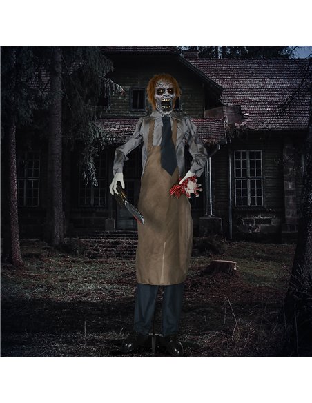 HOMCOM 5.5ft Life Size Halloween Animatronic Standing Chainsaw Killer, with Light Up Eyes, Sound Activated Moving Body, Scary Ha - pic 211526 | FastDaddyshop