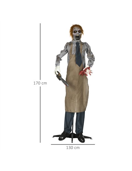 HOMCOM 5.5ft Life Size Halloween Animatronic Standing Chainsaw Killer, with Light Up Eyes, Sound Activated Moving Body, Scary Ha - pic 211527 | FastDaddyshop