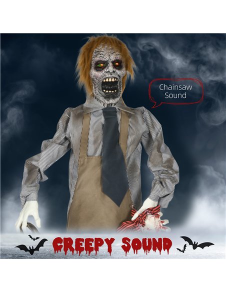 HOMCOM 5.5ft Life Size Halloween Animatronic Standing Chainsaw Killer, with Light Up Eyes, Sound Activated Moving Body, Scary Ha - pic 211528 | FastDaddyshop