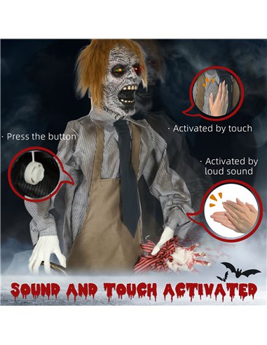 HOMCOM 5.5ft Life Size Halloween Animatronic Standing Chainsaw Killer, with Light Up Eyes, Sound Activated Moving Body, Scary Ha