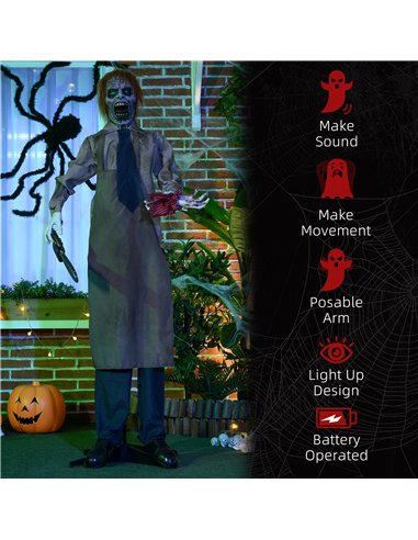 HOMCOM 5.5ft Life Size Halloween Animatronic Standing Chainsaw Killer, with Light Up Eyes, Sound Activated Moving Body, Scary Ha