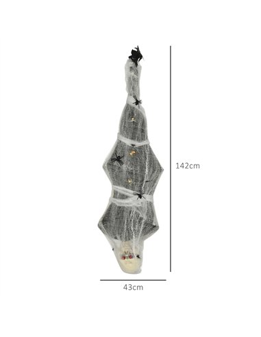 HOMCOM 4.7ft Life Size Outdoor Halloween Decoration Hanging Mummy with Spider Web, Animated Prop Decor with Sound and Motion Act