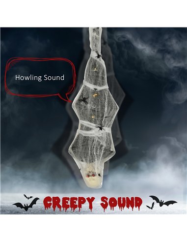HOMCOM 4.7ft Life Size Outdoor Halloween Decoration Hanging Mummy with Spider Web, Animated Prop Decor with Sound and Motion Act