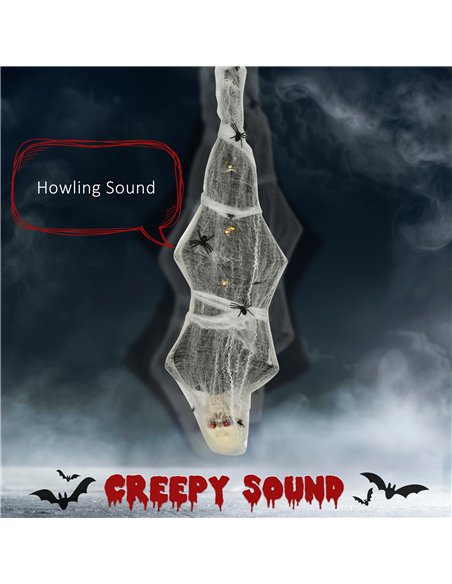 HOMCOM 4.7ft Life Size Outdoor Halloween Decoration Hanging Mummy with Spider Web, Animated Prop Decor with Sound and Motion Act - pic 211537 | FastDaddyshop