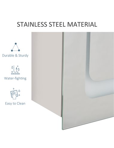 Kleankin LED Illuminated Bathroom Mirror Cabinet with LED Lights, Shelves, Touch Switch, Silver