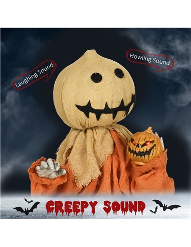 HOMCOM 77cm Halloween Scarecrow Decoration, Outdoor Activated Prop with Light Up Eyes, Sound Activated