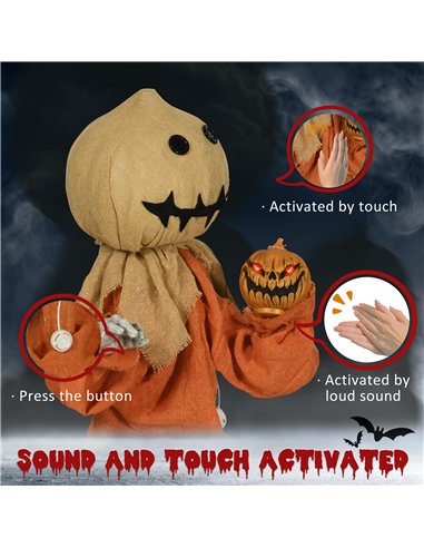 HOMCOM 77cm Halloween Scarecrow Decoration, Outdoor Activated Prop with Light Up Eyes, Sound Activated