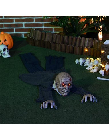 HOMCOM 5.2ft Life Size Outdoor Halloween Decoration Crawling Zombie, Animated Prop Decor with Sound and Motion Activated, Light 