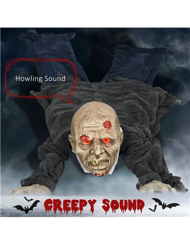 HOMCOM 5.2ft Life Size Outdoor Halloween Decoration Crawling Zombie, Animated Prop Decor with Sound and Motion Activated, Light 