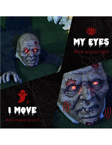 HOMCOM 5.2ft Life Size Outdoor Halloween Decoration Crawling Zombie, Animated Prop Decor with Sound and Motion Activated, Light 