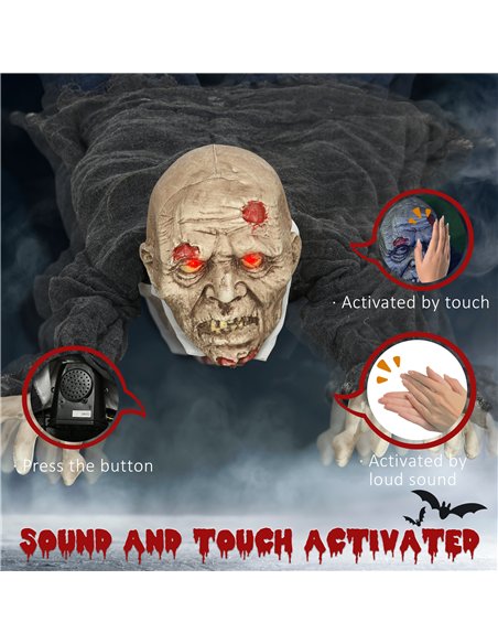HOMCOM 5.2ft Life Size Outdoor Halloween Decoration Crawling Zombie, Animated Prop Decor with Sound and Motion Activated, Light  - pic 211557 | FastDaddyshop