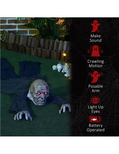 HOMCOM 5.2ft Life Size Outdoor Halloween Decoration Crawling Zombie, Animated Prop Decor with Sound and Motion Activated, Light 