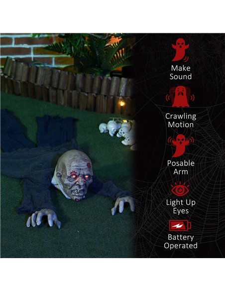 HOMCOM 5.2ft Life Size Outdoor Halloween Decoration Crawling Zombie, Animated Prop Decor with Sound and Motion Activated, Light  - pic 211558 | FastDaddyshop