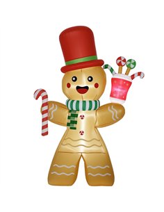 HOMCOM 7.5ft Christmas Inflatable Gingerbread Man with Candy Cane, Blow-Up Outdoor Garden Display for Lawn, Party
