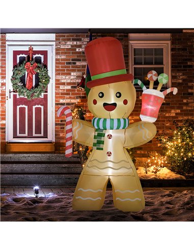 HOMCOM 7.5ft Christmas Inflatable Gingerbread Man with Candy Cane, Blow-Up Outdoor Garden Display for Lawn, Party