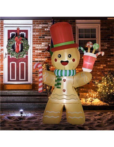 HOMCOM 7.5ft Christmas Inflatable Gingerbread Man with Candy Cane, Blow-Up Outdoor Garden Display for Lawn, Party - pic 211562 | FastDaddyshop
